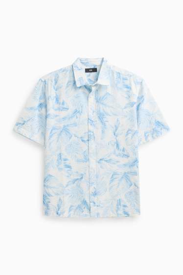 Hommes - Chemise - regular fit - col kent - à motif - blanc / bleu clair