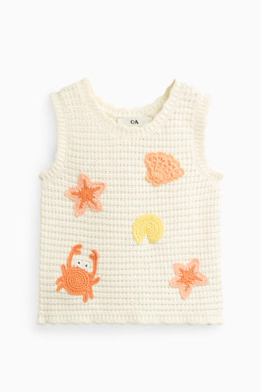 Enfants filles - Coquillage, étoile de mer, crabe - haut en crochet - blanc