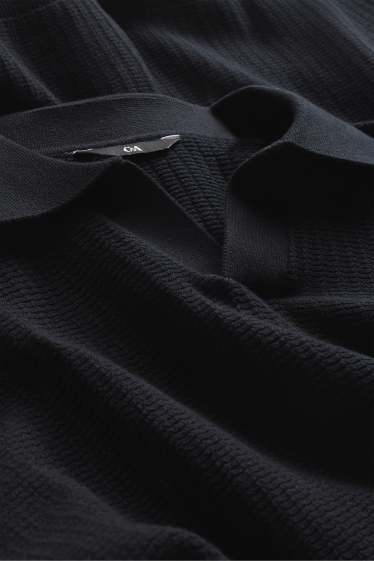 Heren - Gebreid poloshirt - relaxed fit - met structuur - zwart
