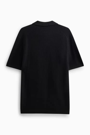 Heren - Gebreid poloshirt - relaxed fit - met structuur - zwart