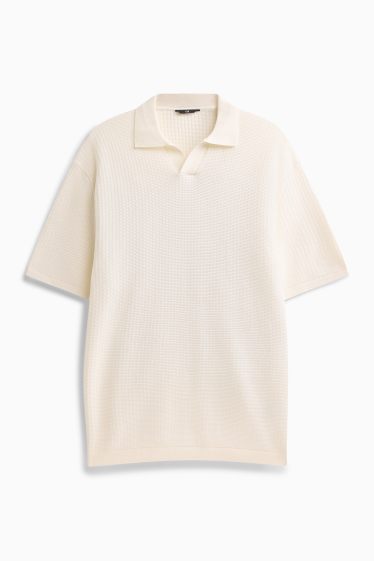 Heren - Gebreid poloshirt - relaxed fit - met structuur - crème wit