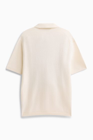 Heren - Gebreid poloshirt - relaxed fit - met structuur - crème wit