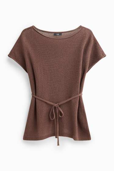 Femmes - Pull en maille - manches courtes - marron