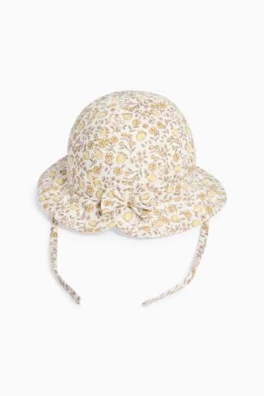 Miminka - dívky - Květiny a citróny - klobouček pro miminka - krémové barvy