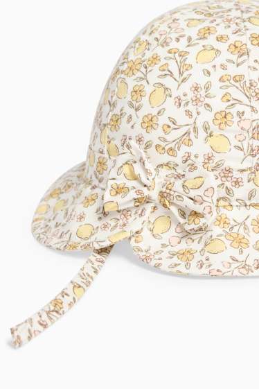 Miminka - dívky - Květiny a citróny - klobouček pro miminka - krémové barvy