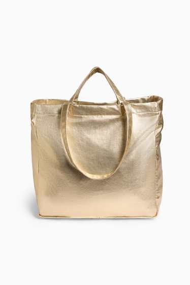 Donna - Shopper grande - effetto brillante - oro