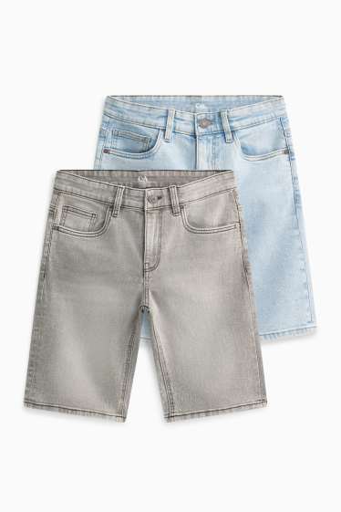 Kinder Buben - Multipack 2er - Jeans-Bermudas - helljeansgrau