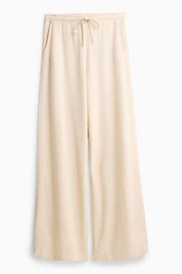 Femei - Pantaloni de stofă cu conținut de in - talie medie - loose fit - crem