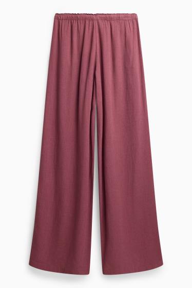 Damen - Stoffhose mit Leinen-Anteil - High Waist - Wide Leg - dunkelrot