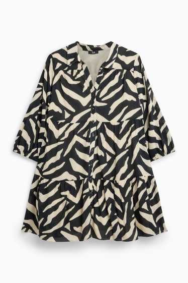 Damen - A-Linien Kleid - gemustert - weiß / schwarz