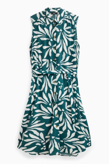 Damen - Viskose-Kleid - geblümt - weiß / grün