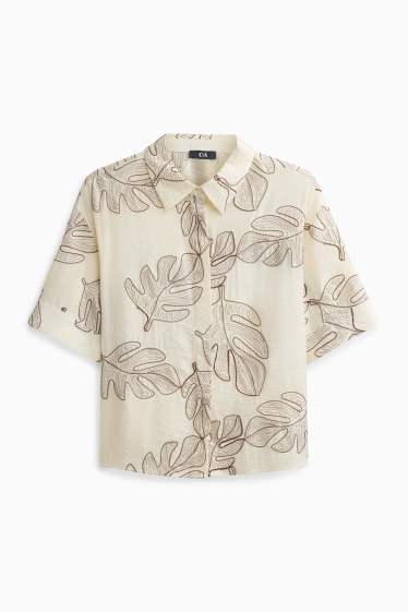 Damen - Hemdbluse - gemustert - cremefarben