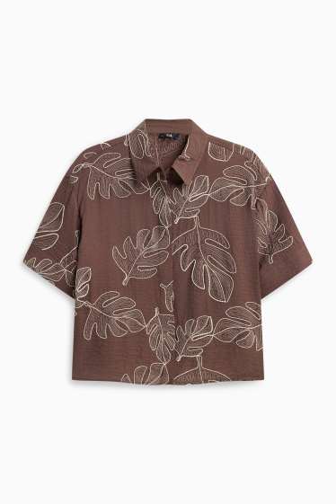 Women - Shirt blouse - patterned - brown