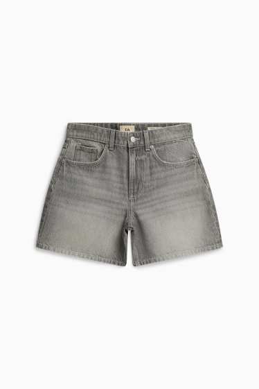 Women - Denim shorts - mid-rise waist - gray
