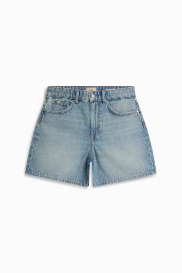 Donna - Shorts di jeans con strass - vita media - blu