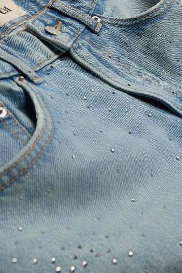 Donna - Shorts di jeans con strass - vita media - blu