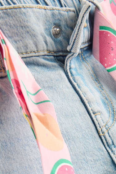 Děti - dívky - Květiny a ovoce - džínové šortky - světle modrá