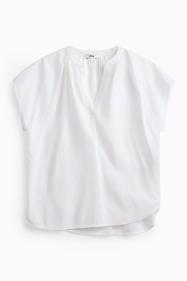 Damen - Bluse mit V-Ausschnitt - weiß