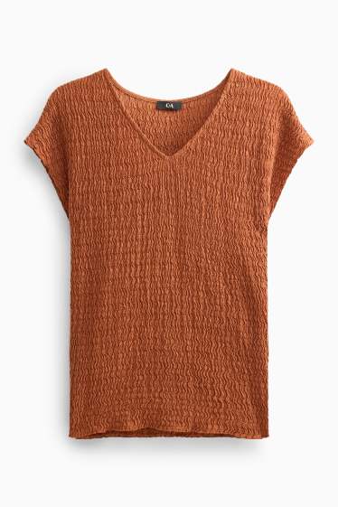 Damen - T-Shirt mit V-Ausschnitt - Regular FIt - braun