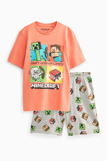Kinder Jungen - Minecraft - Shorty-Pyjama - 2 teilig - orange / grau
