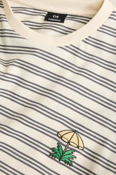 Hommes - T-shirt - Oversize - à rayures - beige