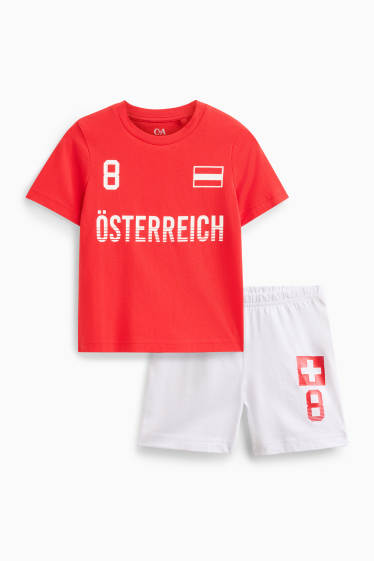 Kinder Buben - Österreich - Shorty Pyjama - 2 teilig - rot / weiß