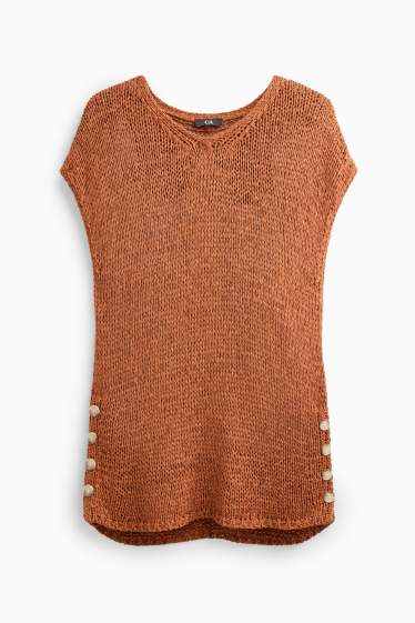 Damen - Strickpullover - kurzarm - terracotta