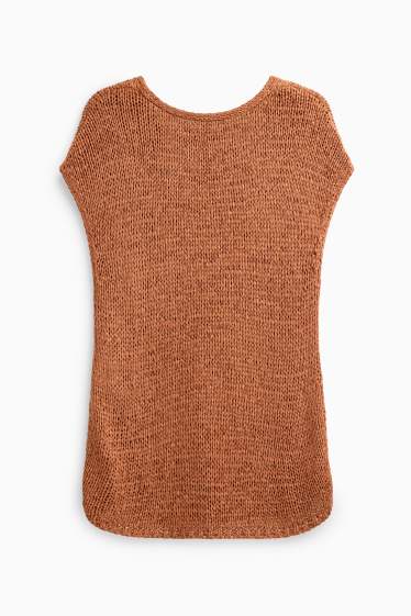Damen - Strickpullover - kurzarm - terracotta