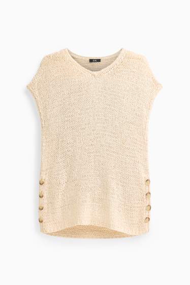 Women - Knitted jumper - short sleeve - cremewhite