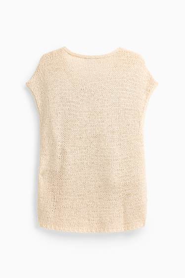 Women - Knitted jumper - short sleeve - cremewhite