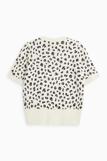 Donna - Maglione - a maniche corte - stampa leopardata - bianco / nero