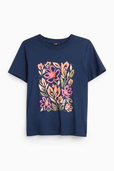 Femmes - T-shirt avec pierres de strass - regular fit - effet brillant - bleu foncé