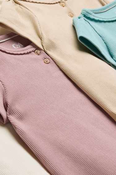 Bébés filles - Lot de 4 - T-shirts bébé - finition côtelée - rose / bleu
