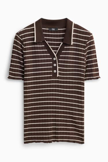 Damen - Poloshirt - Regular Fit - gerippt - gestreift - braun