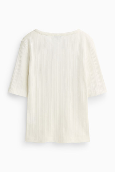 Damen - Henley-Shirt - Regular Fit - gerippt - weiß