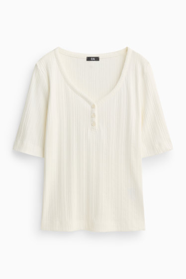 Damen - Henley-Shirt - Regular Fit - gerippt - weiß