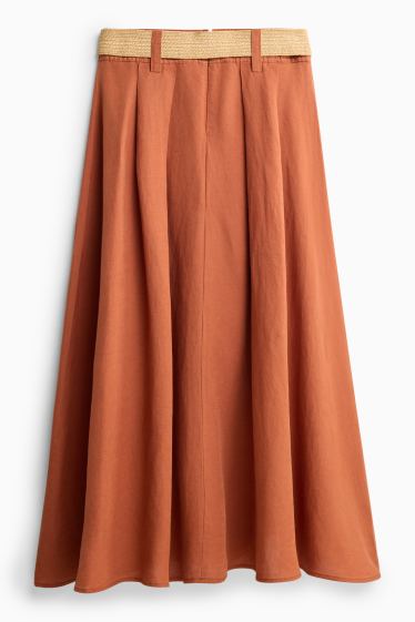 Damen - Rock mit Gürtel - Leinen-Mix - orange