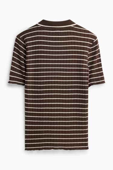 Damen - Poloshirt - Regular Fit - gerippt - gestreift - braun