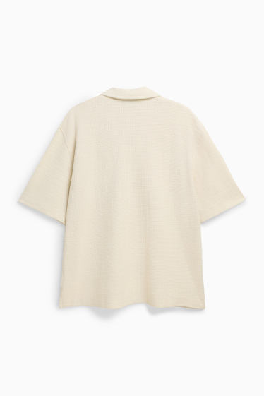 Men - Shirt - relaxed fit - lapel collar - textured - creme