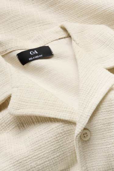Men - Shirt - relaxed fit - lapel collar - textured - creme