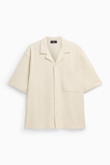 Men - Shirt - relaxed fit - lapel collar - textured - creme