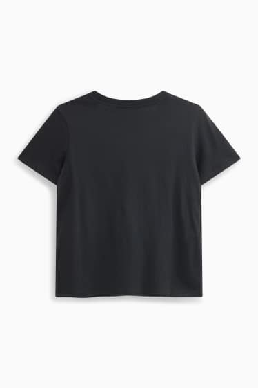 Dames - T-shirt - regular fit - glanseffect - zwart