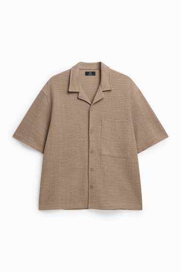 Men - Shirt - relaxed fit - lapel collar - textured - light brown
