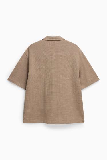 Men - Shirt - relaxed fit - lapel collar - textured - light brown