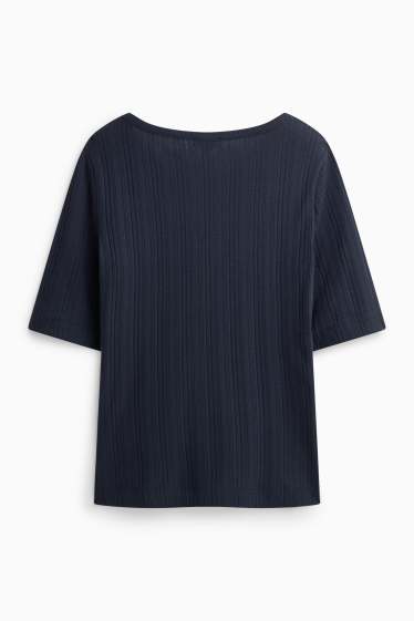 Damen - Henley-Shirt - Regular Fit - gerippt - dunkelblau