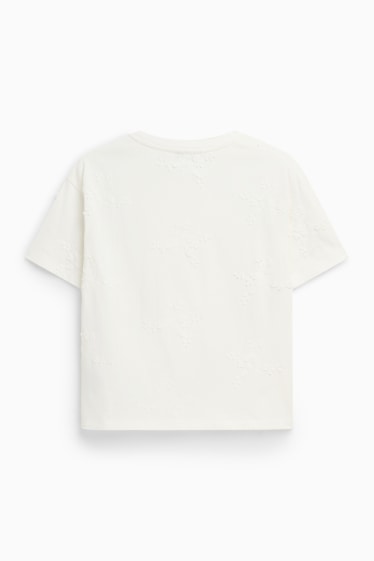 Damen - T-Shirt - Regular Fit - bestickt - geblümt - weiß