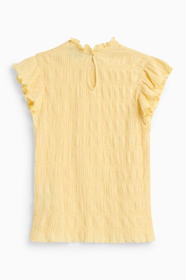 Damen - T-Shirt - Regular Fit - gesmokt - gelb