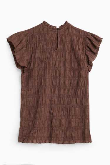 Women - T-shirt - regular fit - smocked - brown