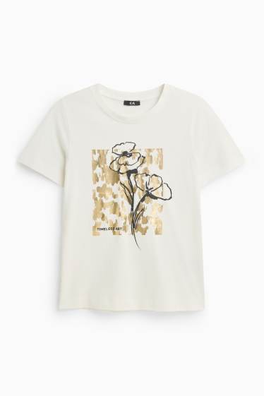 Damen - T-Shirt - Regular Fit - Glanz-Effekt - weiß