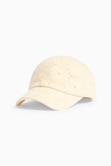 Damen - Cap - Broderie Anglaise - weiß